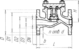 клапаны обратные подъемные подпружиненные (16с81п, 16нж81п) - чертеж