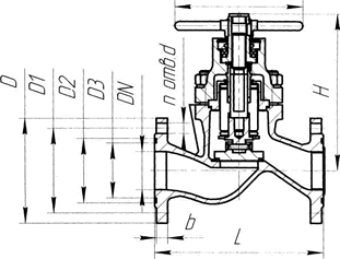 клапаны запорные сильфонные (15нж5п, 15с5п, 15нж40п) - чертеж